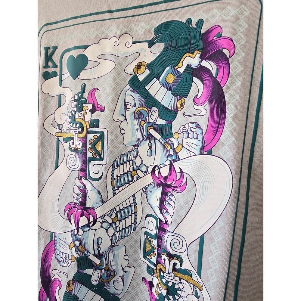 NWT Karani Art Aztec King of Spades Graphic Tee Black Sz S Artisan Style T‑Shirt